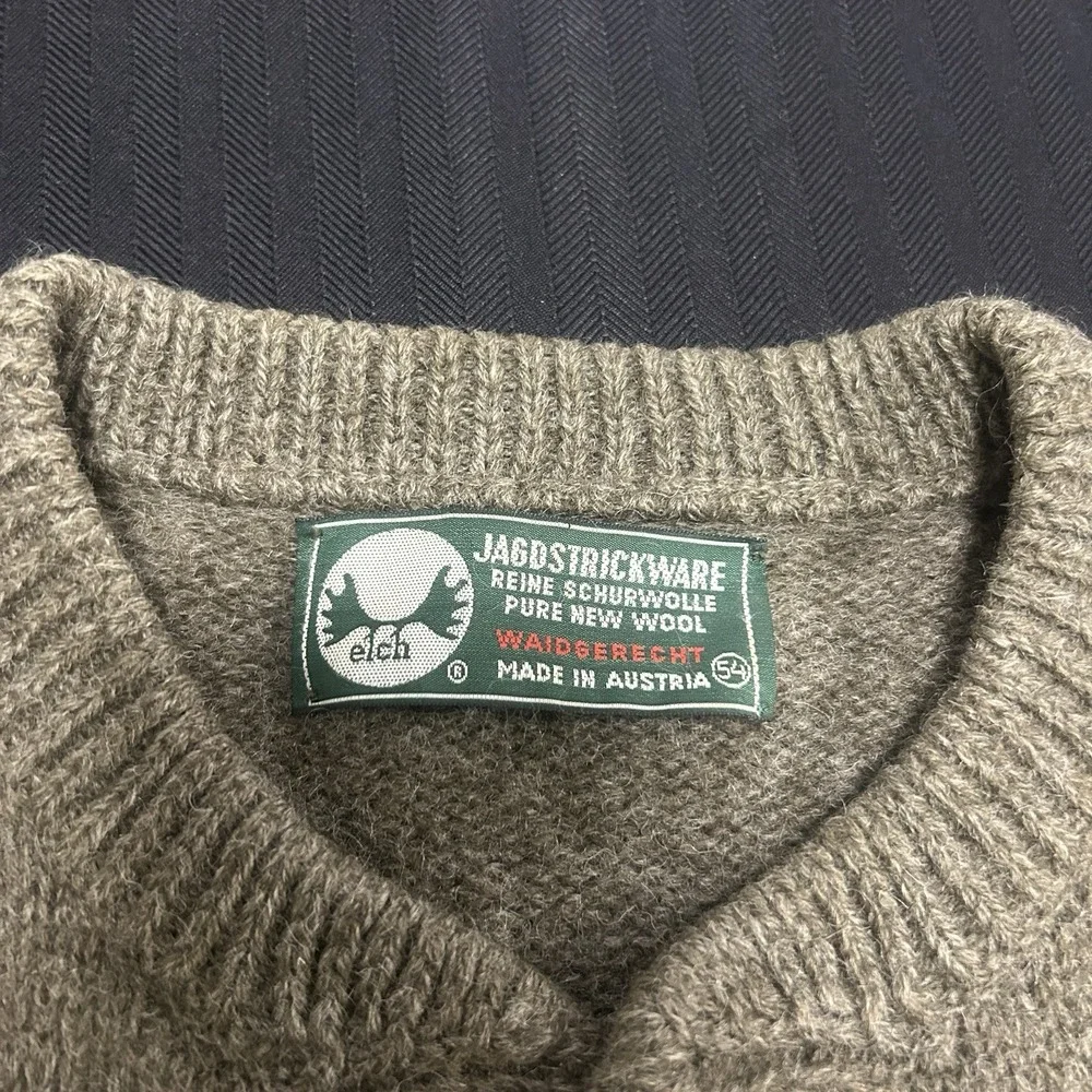 Vintage Jagdstrickware Austrian Wool Fisherman's Cardigan Adult XL (EU 54) Green
